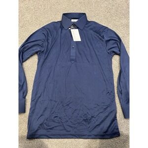 Collars & Co Polo Shirt Mens Small Navy Blue Long Sleeve Dress Collar Preppy NWT